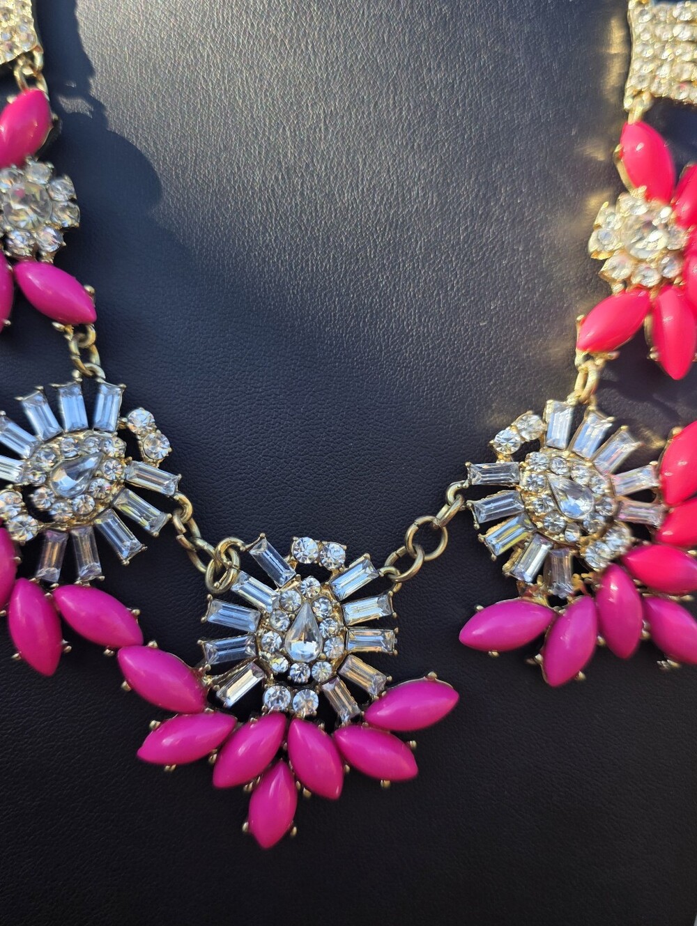 Statement Pink and Crystal Bib Necklace - Homecoming. Vibrant.